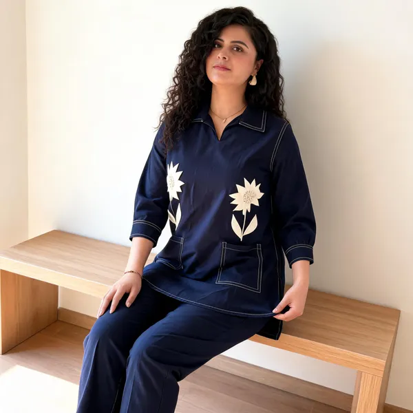 Navy_Blue_Roman_Silk_Floral_Kurta_Set_For_Women