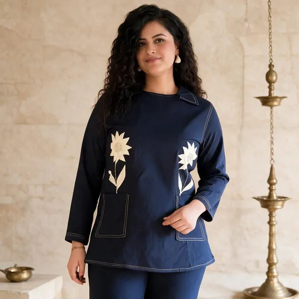 Navy_Blue_Roman_Silk_Floral_Kurta_Set_For_Women