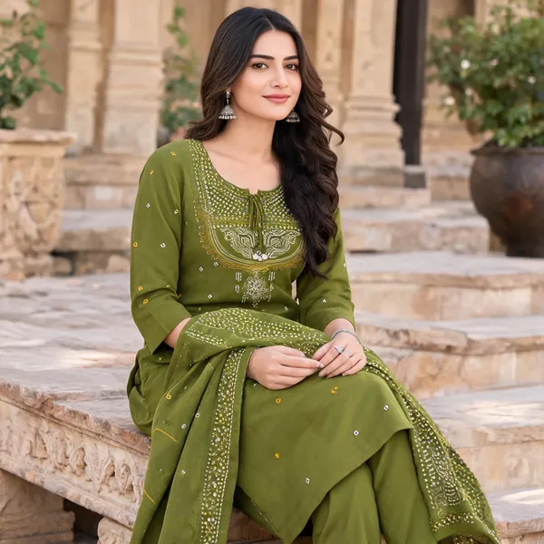 Olive_Green_Cotton_Embroidered_Straight_Kurta_Set_For_Women