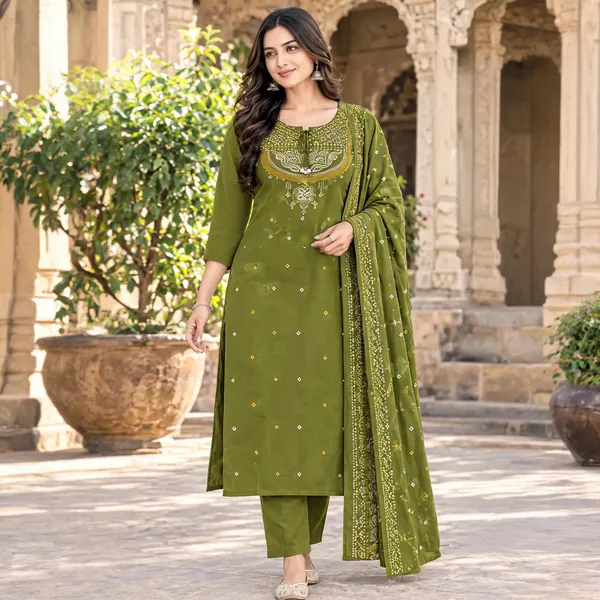 Olive_Green_Cotton_Embroidered_Straight_Kurta_Set_For_Women