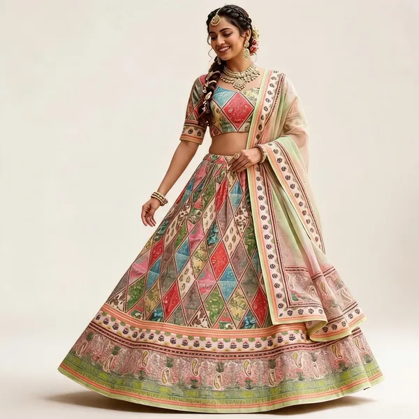 Multicolor_Silk_Printed_Lehenga_Choli_Set_For_Women