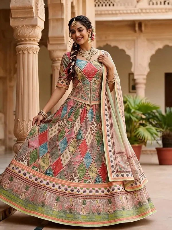 Multicolor_Silk_Printed_Lehenga_Choli_Set_For_Women