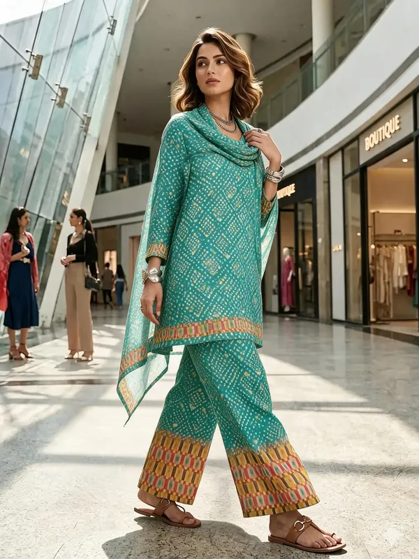 Green_Cotton_Net_Printed_Three-Piece_Co-Ord_Set_For_Women