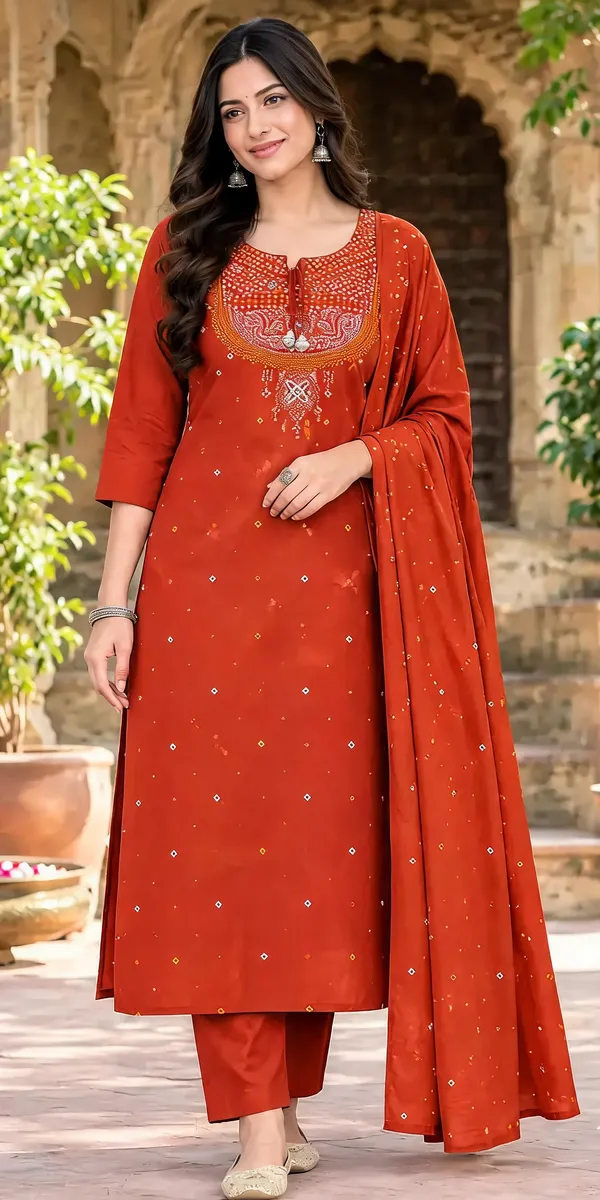 Rust_Cotton_Embroidered_Straight_Kurta_Set_With_Dupatta_For_Women