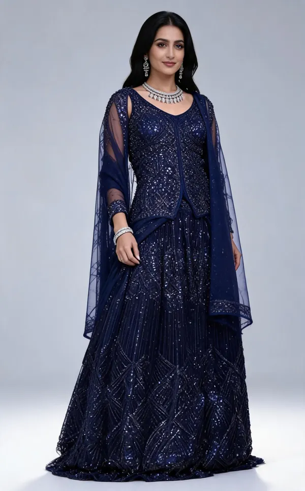 Navy_Net_Embellished_Lehenga_Choli_Set_For_Women