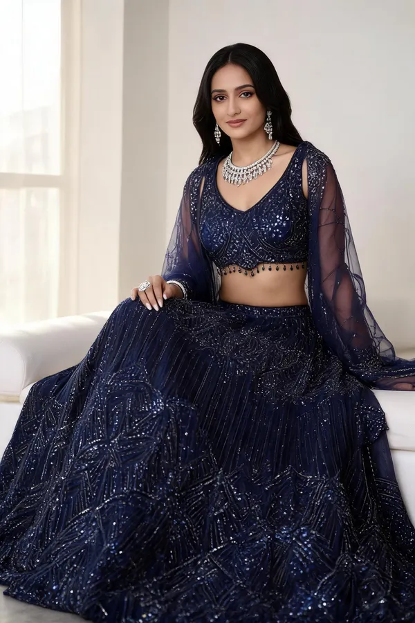 Navy_Net_Embellished_Lehenga_Choli_Set_For_Women