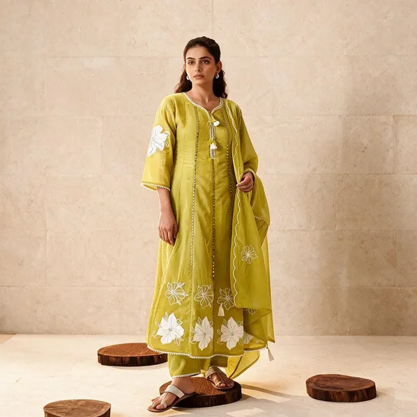 Green_Cotton_Embroidered_Kurta_Set_For_Women