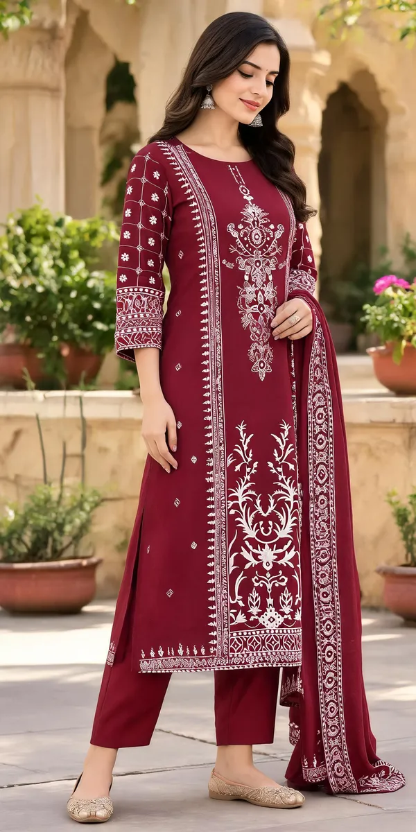 Maroon_Cotton_Printed_Straight_Kurta_Set_For_Women