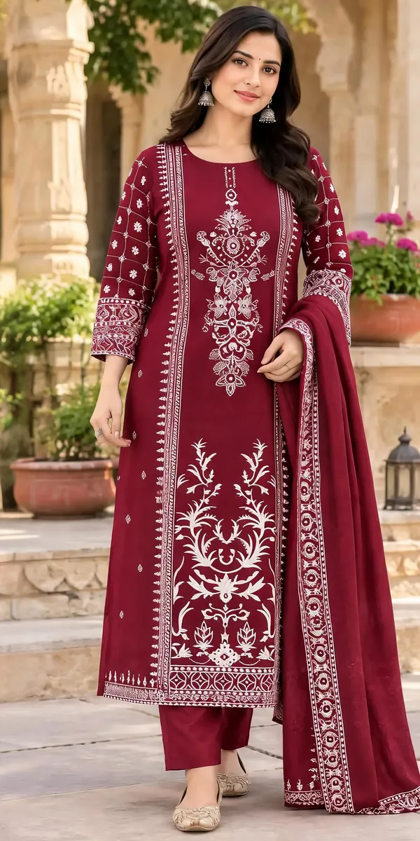 Maroon_Cotton_Printed_Straight_Kurta_Set_For_Women