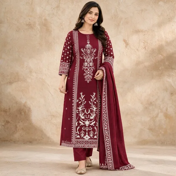 Maroon_Cotton_Printed_Straight_Kurta_Set_For_Women