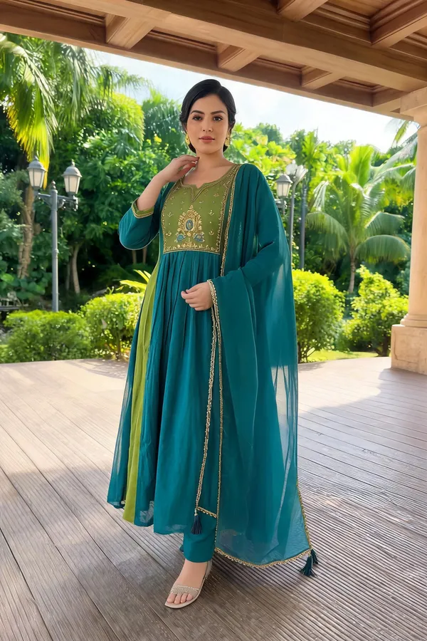 Teal_Cotton_Embroidered_Anarkali_Suit_Set_For_Women