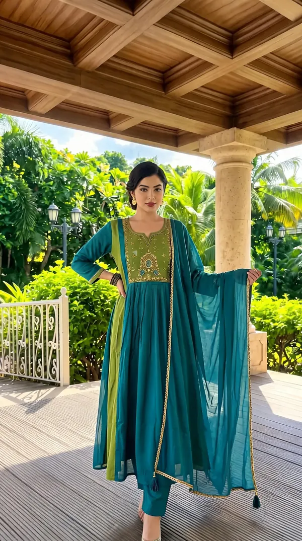 Teal_Cotton_Embroidered_Anarkali_Suit_Set_For_Women
