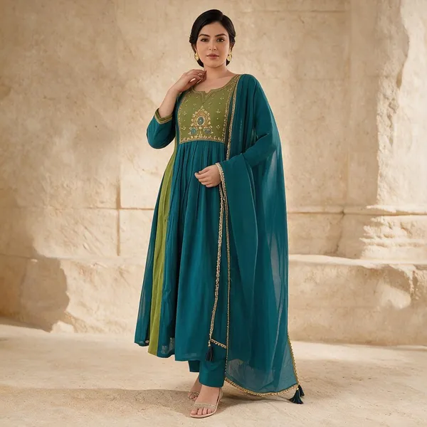 Teal_Cotton_Embroidered_Anarkali_Suit_Set_For_Women