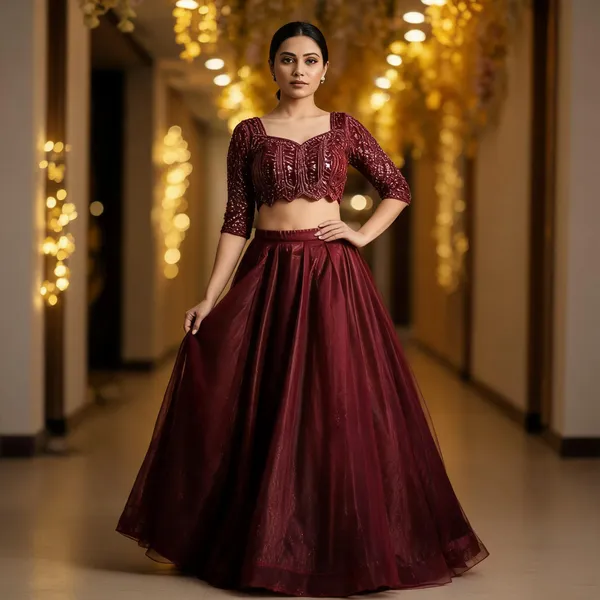 Maroon_Pure_Organza_Embroidered_Lehenga_Choli_For_Women