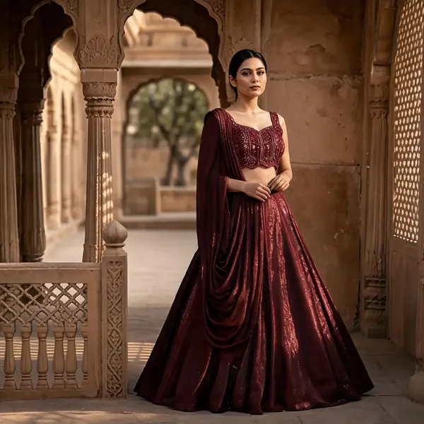 Maroon_Pure_Organza_Embroidered_Lehenga_Choli_For_Women