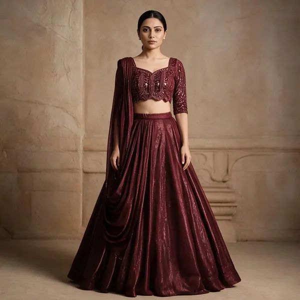 Maroon_Pure_Organza_Embroidered_Lehenga_Choli_For_Women