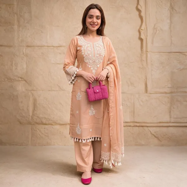 Peach_Cotton_Embroidered_Straight_Kurta_Set_For_Women