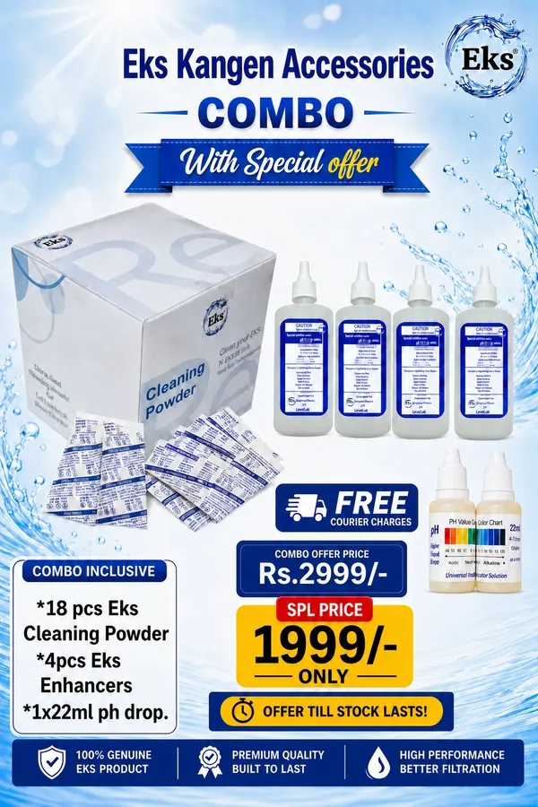 Eks_Kangen_Accessories_Combo_18_pcs_Eks_Cleaning_Powder_+_4x400mlE_Eks_Enhancers_+_1x22ml_pH_drops