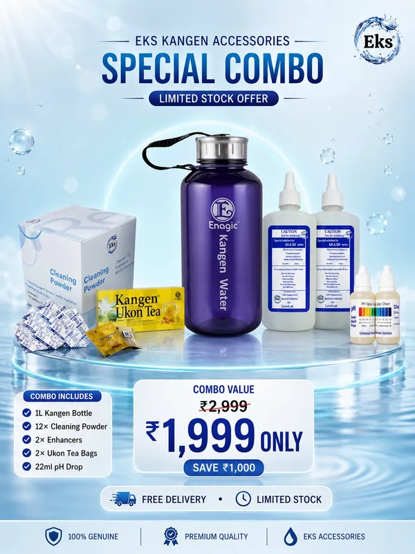 Eks_Kangen_Accessories_Special_Combo_1lt_Bottle_+_6pcs_Eks_Cleaning_Powder_+_2x400ml_Enhancers_+_2_Ukon_tea_bags_+_1x22ml_pH_drops