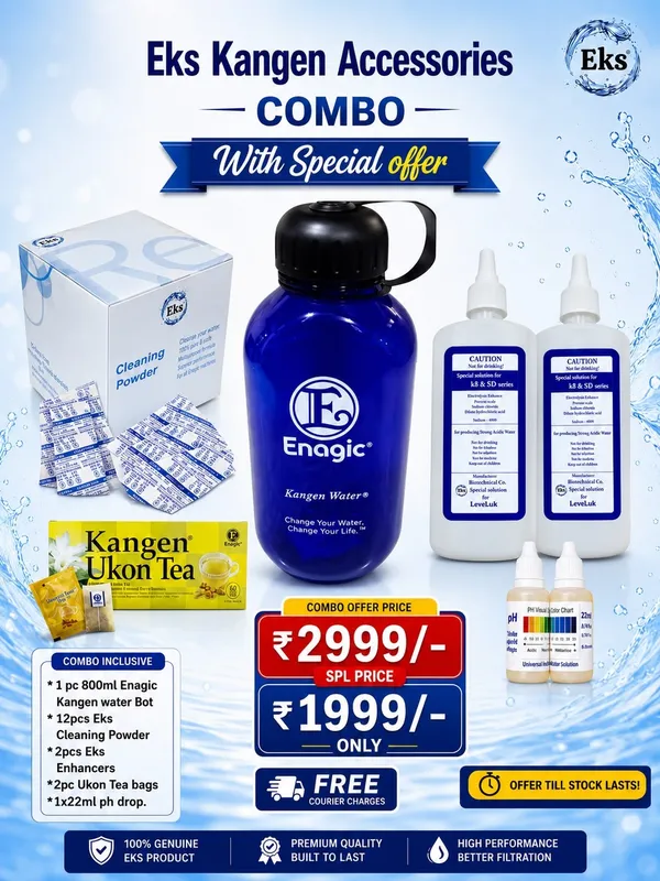 Eks_Kangen_Accessories_Combo_1x_800ml_Enagic_Bottle_+_12_Eks_Cleaning_Powder_+_2_Eks_400ml_Enhancers_+_2_Ukon_Tea_Bags_+_1x22ml_pH_drops