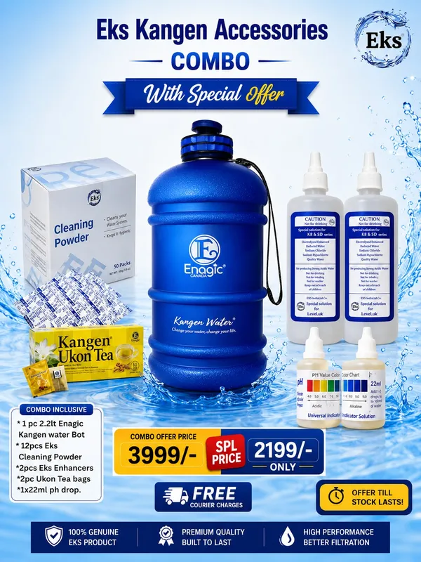 Eks_Kangen_Accessories_Combo_1pc_2._2lt_Enagic_water_Bottle_+_24pcs_Eks_Cleaning_powder_+_2x400ml_Enhancers_+_2pc_Ukon_tea_bags_+_1x22ml_pH_drops