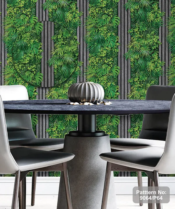 Luxury_Tropical_style_vertical_garden_wallpaper_featuring_green_leaves_combined_with_a_Wooden_panel_pattern_|_Wallpaper_for_Cafe,_Office_&_Home_|_Wall_Covering_|_Wallpaper_Roll_(53_x_1000cm)