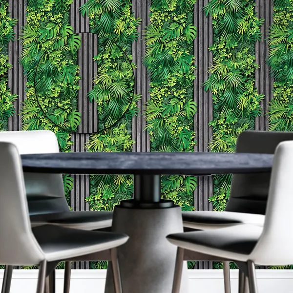 Luxury_Tropical_Style_Vertical_Garden_Wallpaper_Featuring_Green_Leaves_Combined_With_A_Wooden_Panel_Pattern_|_Wallpaper_For_Cafe,_Office_&_Home_|_Wall_Covering_|_Wallpaper_Roll_(53_X_1000Cm)