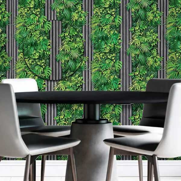 Luxury_Tropical_Style_Vertical_Garden_Wallpaper_Featuring_Green_Leaves_Combined_With_A_Wooden_Panel_Pattern_|_Wallpaper_For_Cafe,_Office_&_Home_|_Wall_Covering_|_Wallpaper_Roll_(53_X_1000Cm)