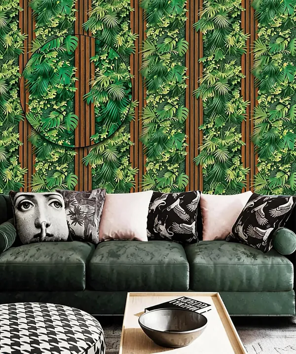 Luxury_Tropical_Style_Vertical_Garden_Wallpaper_Featuring_Green_Leaves_Combined_With_A_Wooden_Panel_Pattern_|_Wallpaper_For_Cafe,_Office_&_Home_|_Wall_Covering_|_Wallpaper_Roll_(53_X_1000Cm)