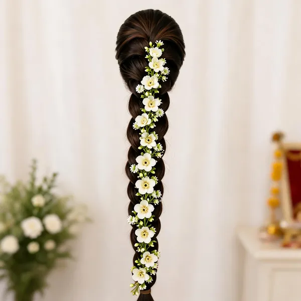 White_Fabric_Floral_Bridal_Braid_Hair_Vine_For_Women