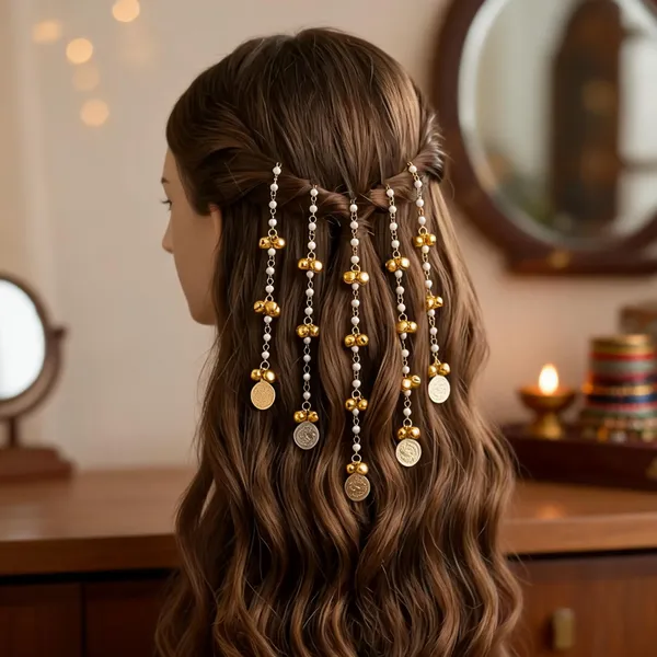 Gold__Tone_Pearl_Beaded_Cascading_Chain_Hair_Accessory_For_Women