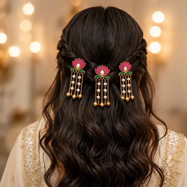 Gold_Pink_Lotus__Tone_Beaded_Decorative_Hair_Clips_For_Women