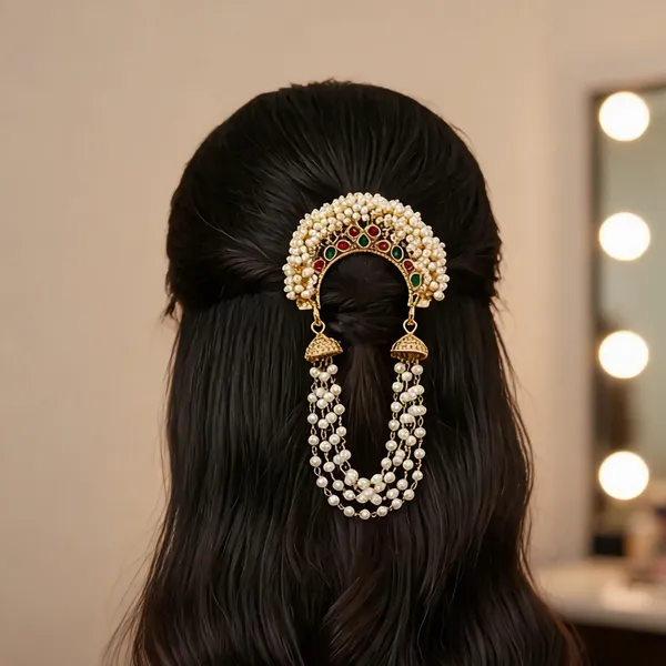 White__Tone_Faux_Pearl_Stone_Bridal_Hair_Juda_Accessory_For_Women