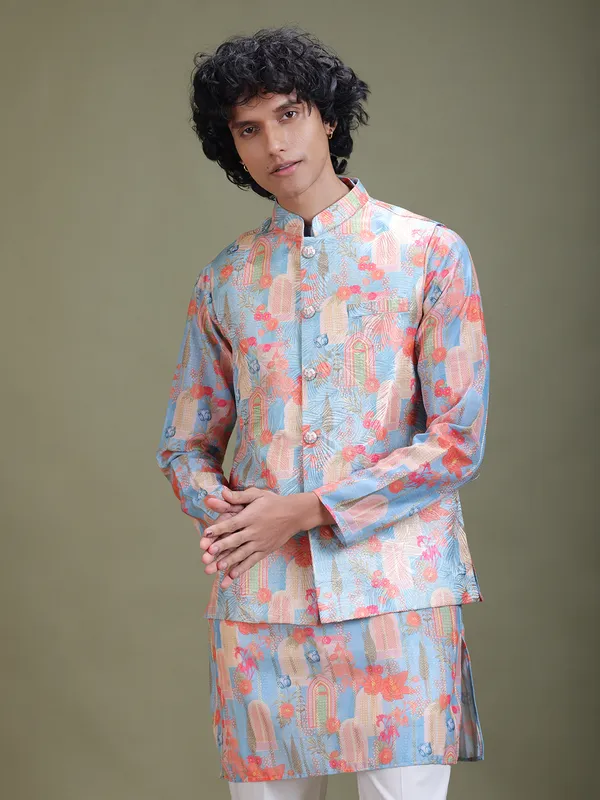 Mandarin_Collar_Long_Sleeves_Regular_Kurta_With_Pyjamas_&_Jacquard_Nehru_Jacket