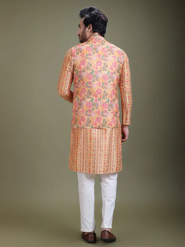 Mandarin_Collar_Long_Sleeves_Regular_Kurta_With_Pyjamas_&_Jacquard_Nehru_jacket