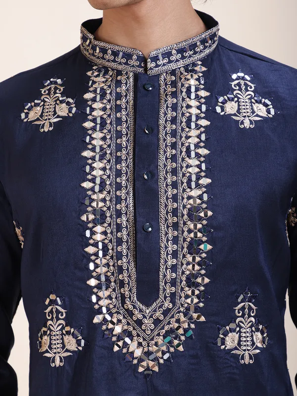 Embroidered_Mandarin_Collar_Real_Mirror_Work_Kurta_&_Pyjama_Set