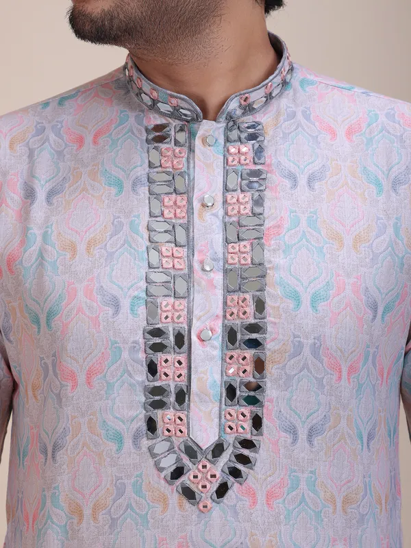 Embroidered_Mandarin_Collar_Real_Mirror_Work_Ethnic_Printed_Kurta