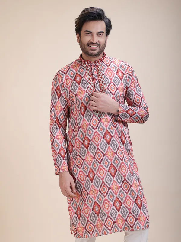 Embroidered_Mandarin_Collar_Real_Mirror_Work_Printed_Kurta
