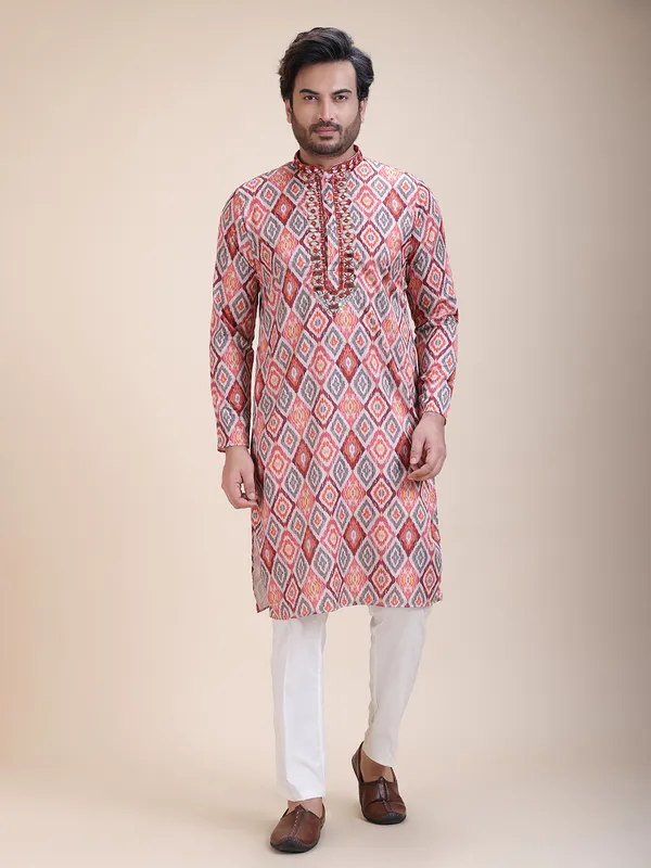 Embroidered_Mandarin_Collar_Real_Mirror_Work_Printed_Kurta