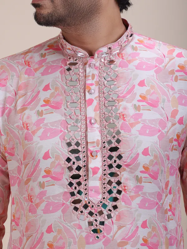 Embroidered_Mandarin_Collar_Real_Mirror_Work_Floral_Printed_Kurta