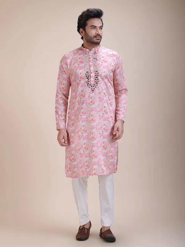 Embroidered_Mandarin_Collar_Real_Mirror_Work_Floral_Printed_Kurta