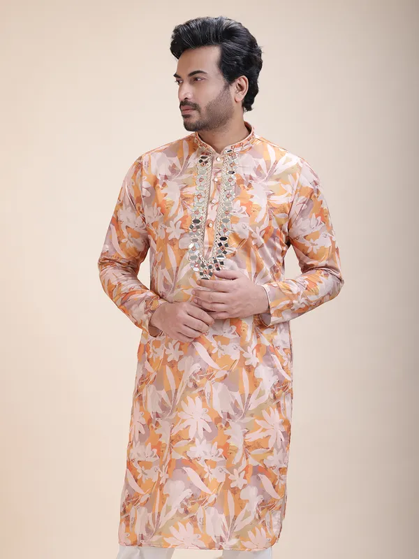 Embroidered_Mandarin_Collar_Real_Mirror_Work_Floral_Printed_Kurta