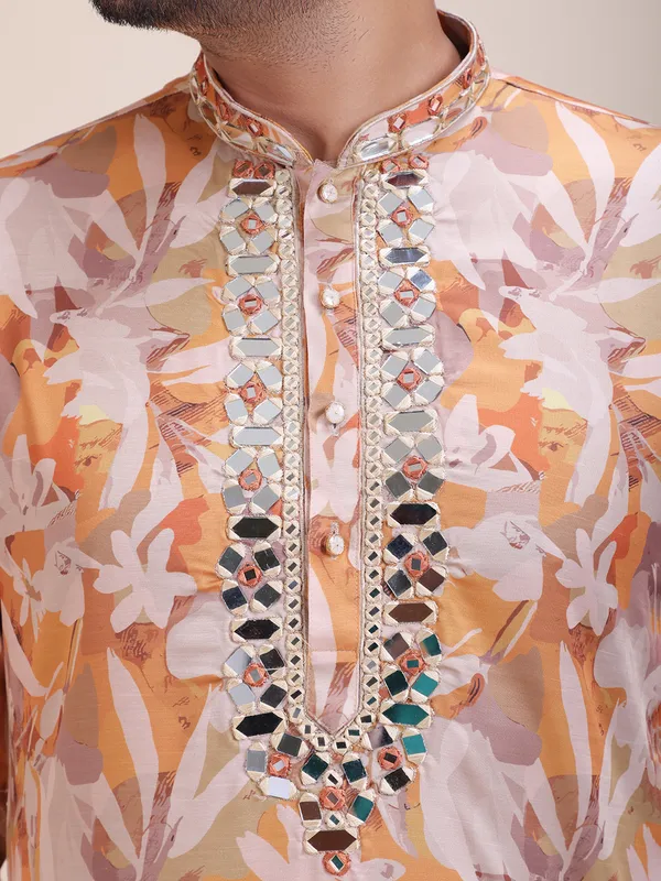 Embroidered_Mandarin_Collar_Real_Mirror_Work_Floral_Printed_Kurta