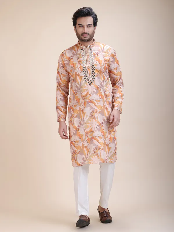 Embroidered_Mandarin_Collar_Real_Mirror_Work_Floral_Printed_Kurta