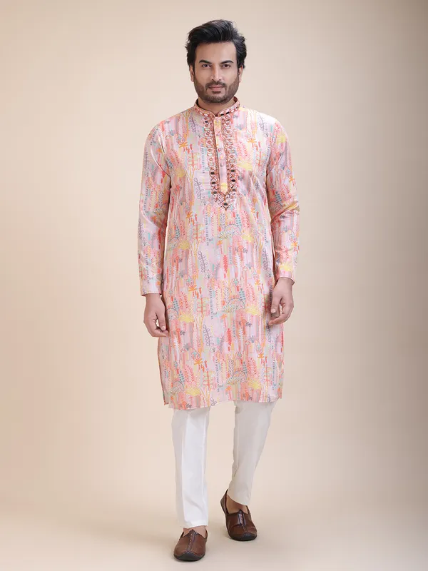 Embroidered_Mandarin_Collar_Real_Mirror_Work_Floral_Printed_Kurta