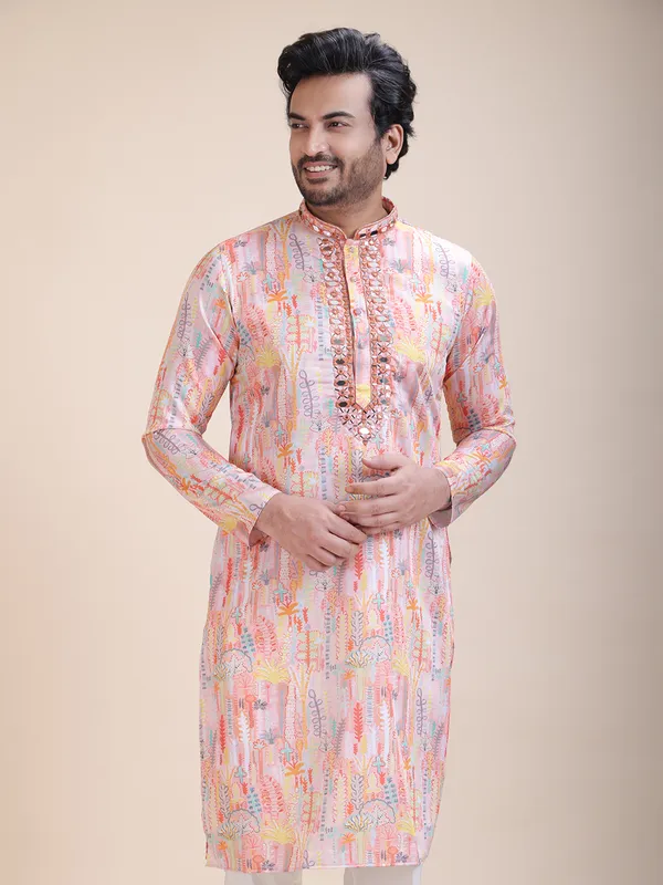 Embroidered_Mandarin_Collar_Real_Mirror_Work_Floral_Printed_Kurta