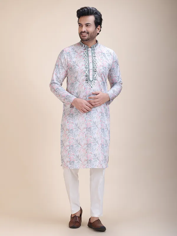 Embroidered_Mandarin_Collar_Real_Mirror_Work Floral_Printed_kurta