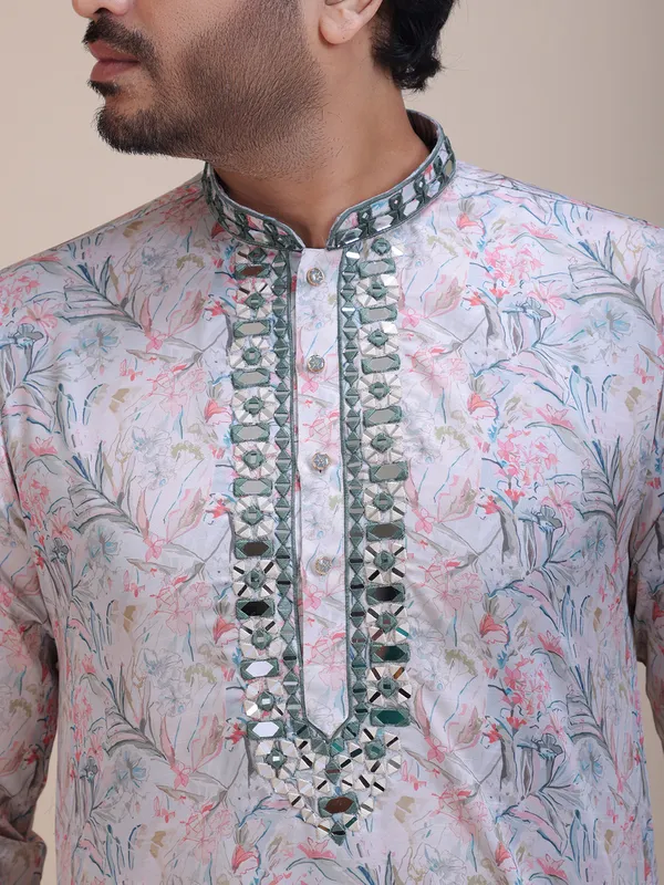 Embroidered_Mandarin_Collar_Real_Mirror_Work_Floral_Printed_Kurta