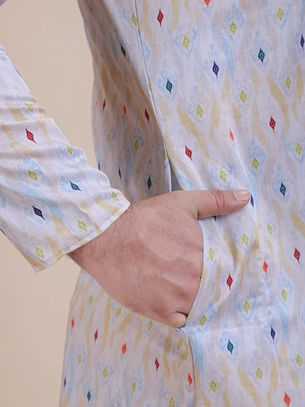Embroidered_Mandarin_Collar_Real_Mirror_Work Printed_kurta