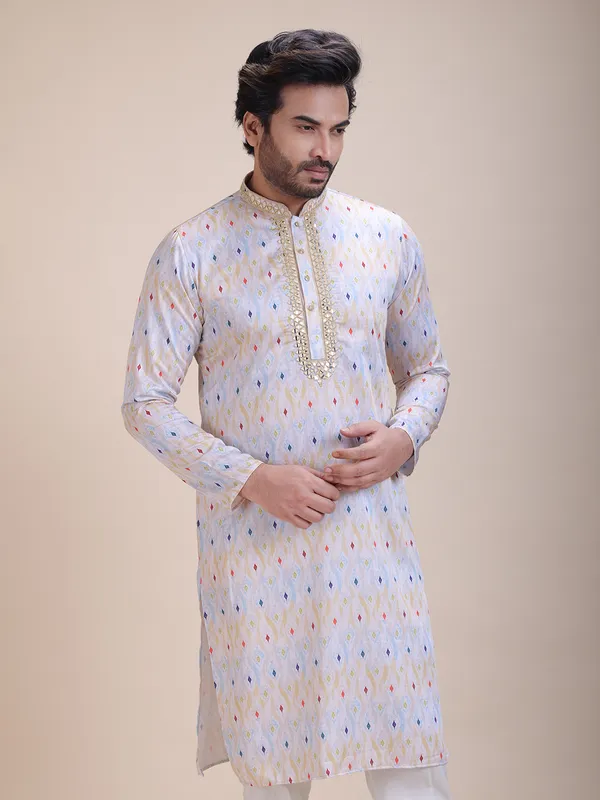 Embroidered_Mandarin_Collar_Real_Mirror_Work_Printed_Kurta